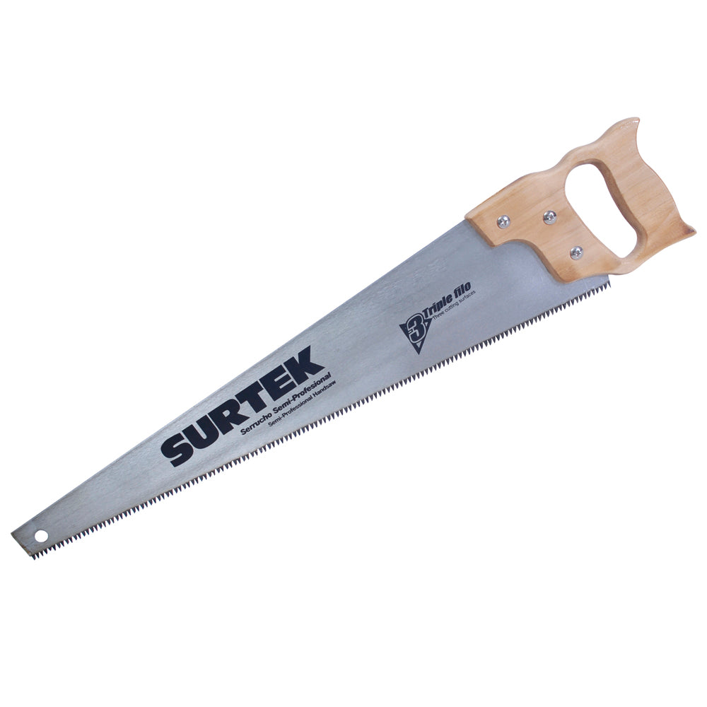 Serrucho triple filo con mango de madera de 24". Surtek