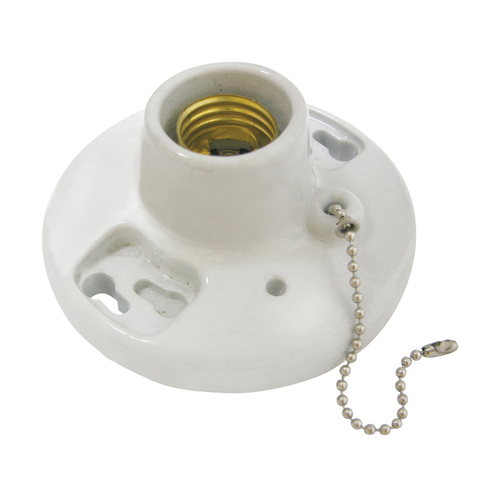 Portalámpara sencilla redonda de porcelana con cadena para techo 4.5", color blanco Surtek