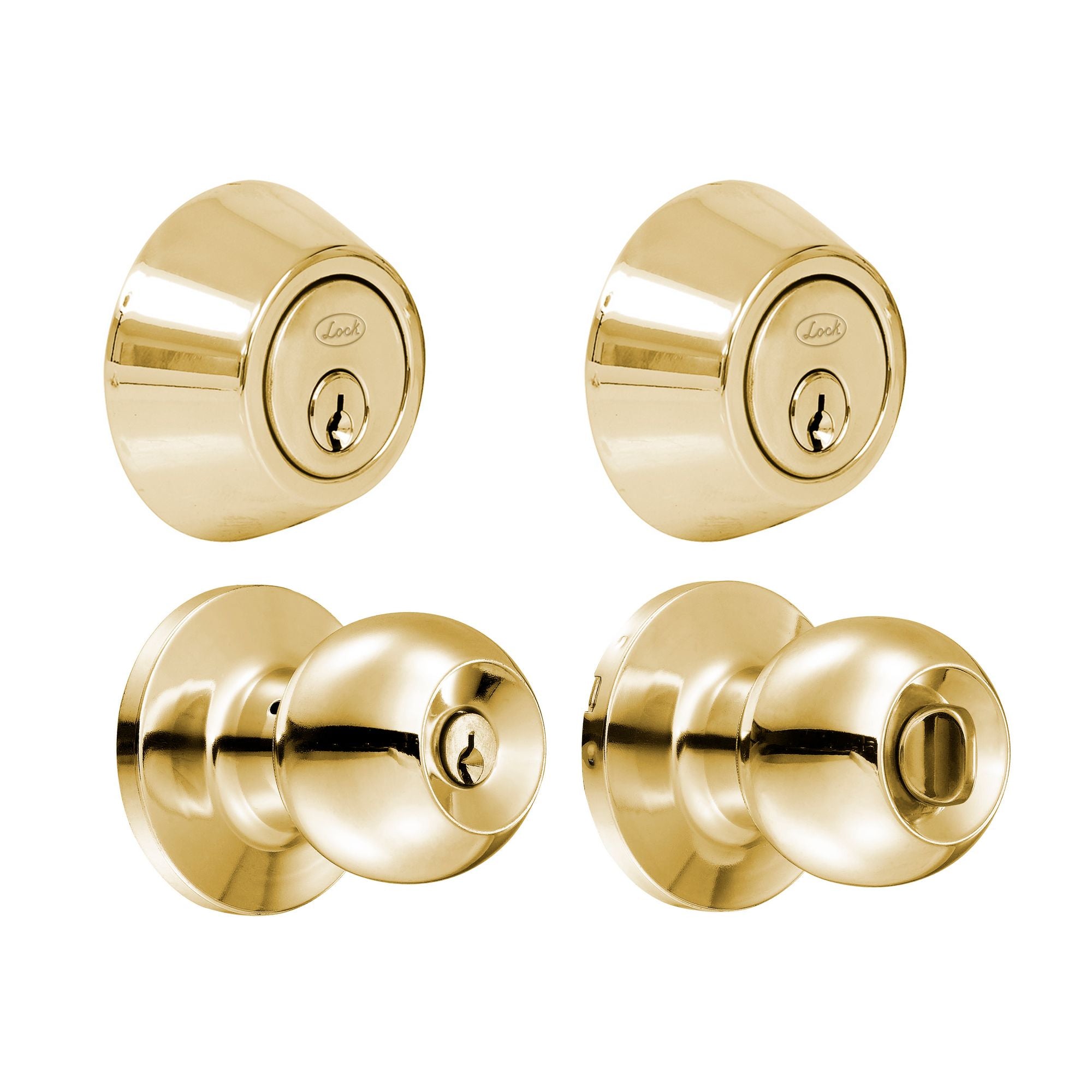 Combo de pomo tubulares de bola función doble, latón brillante, llave estándar, blíster Lock