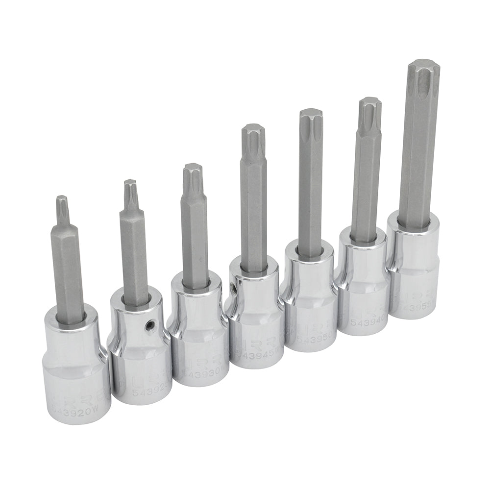 Juego de dados con punta torx cuadro de 1/2", en riel, 7 piezas Urrea