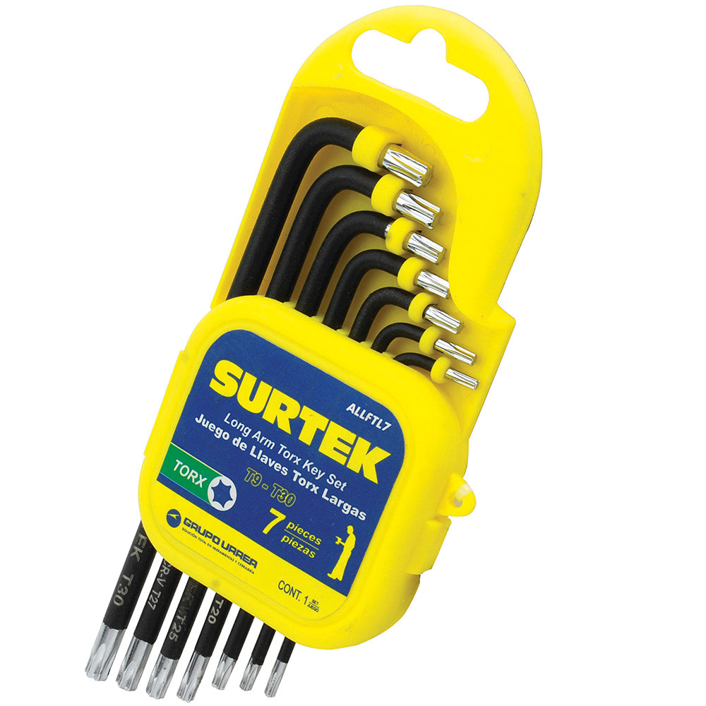 Juego de llaves hexagonales tipo "L", Torx, largas, 7 piezas en rack Surtek