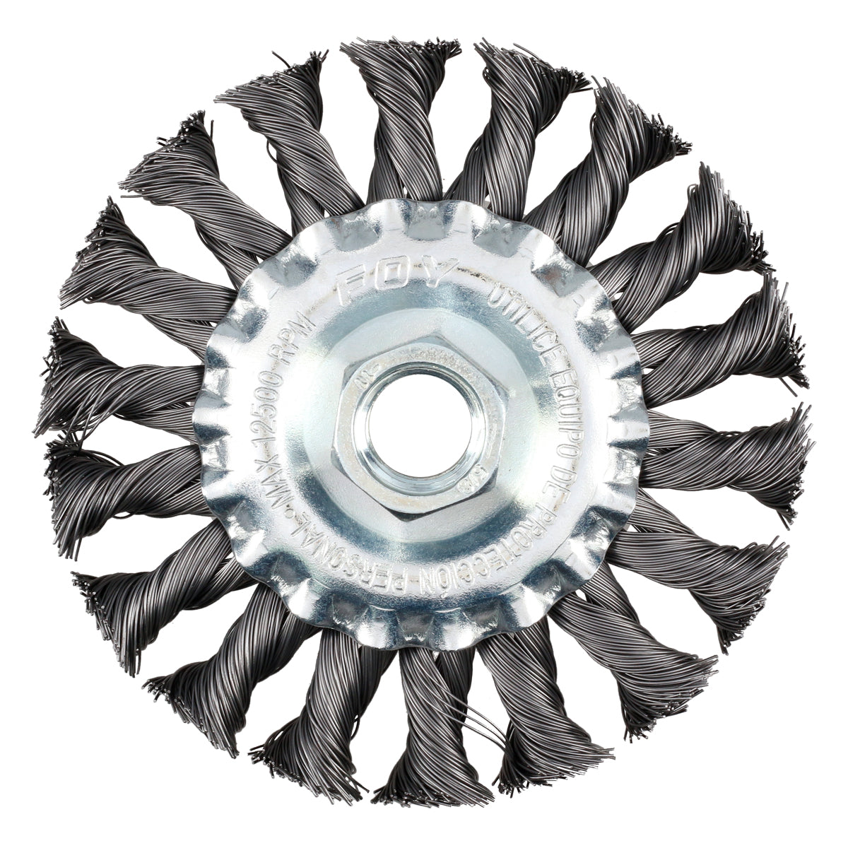 Carda circular trenzada alambre grueso 4" x 0.50 con rosca M14 Foy