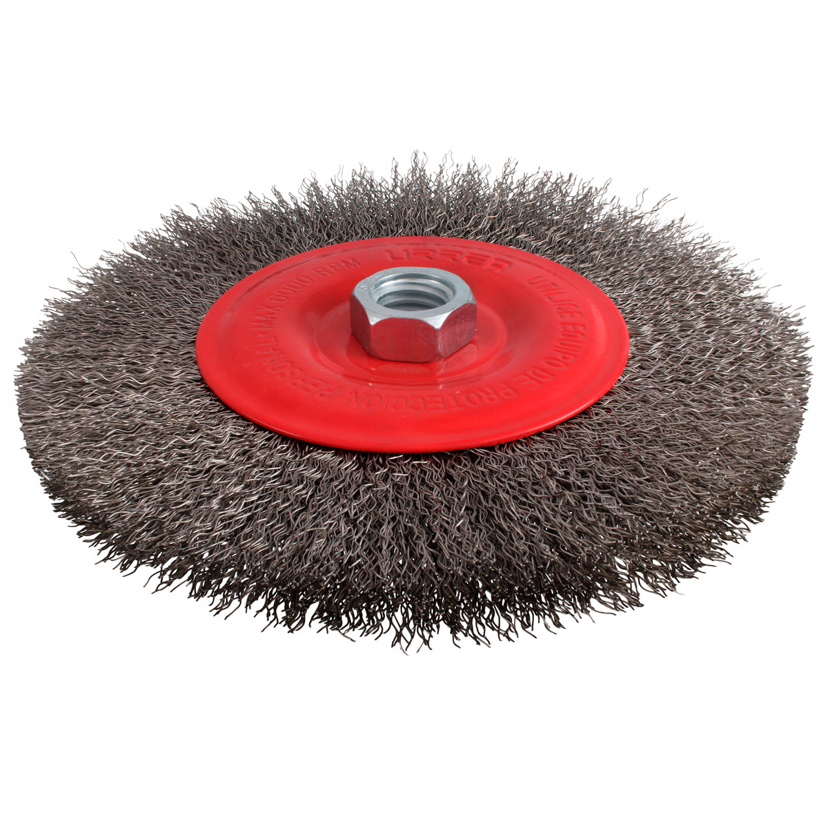 Carda circular ondulada alambre delgado de acero inoxidable 6" x 0.30 mm con rosca M14 Urrea