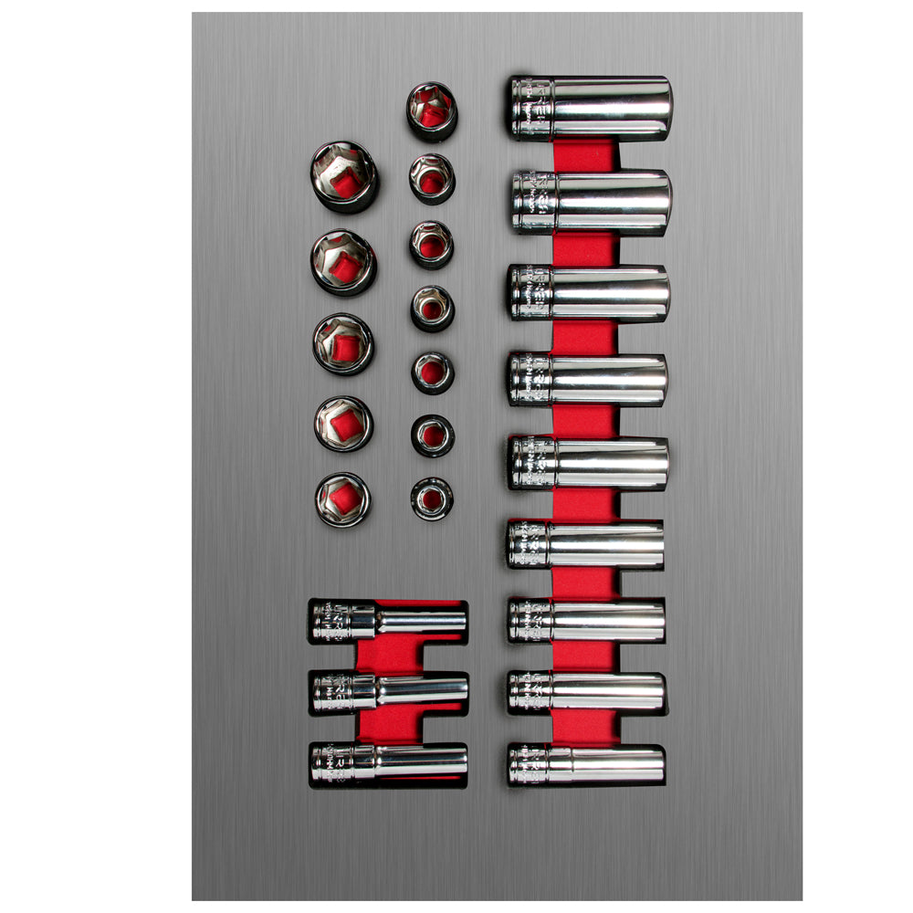 Juego de dados cortos y largos cuadro de 3/8" métricos 24 piezas, CH107L-C Urrea