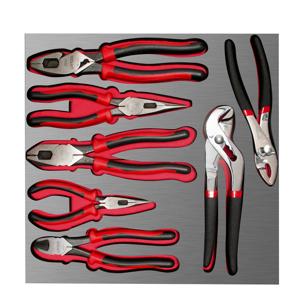 Juego de pinzas bimaterial 7 piezas, charola CH212L-C Urrea