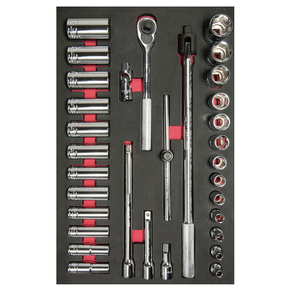 Juego de dados cortos,largos y accesorios cuadro de 1/2" en pulgadas 32 piezas, CH310-C Urrea