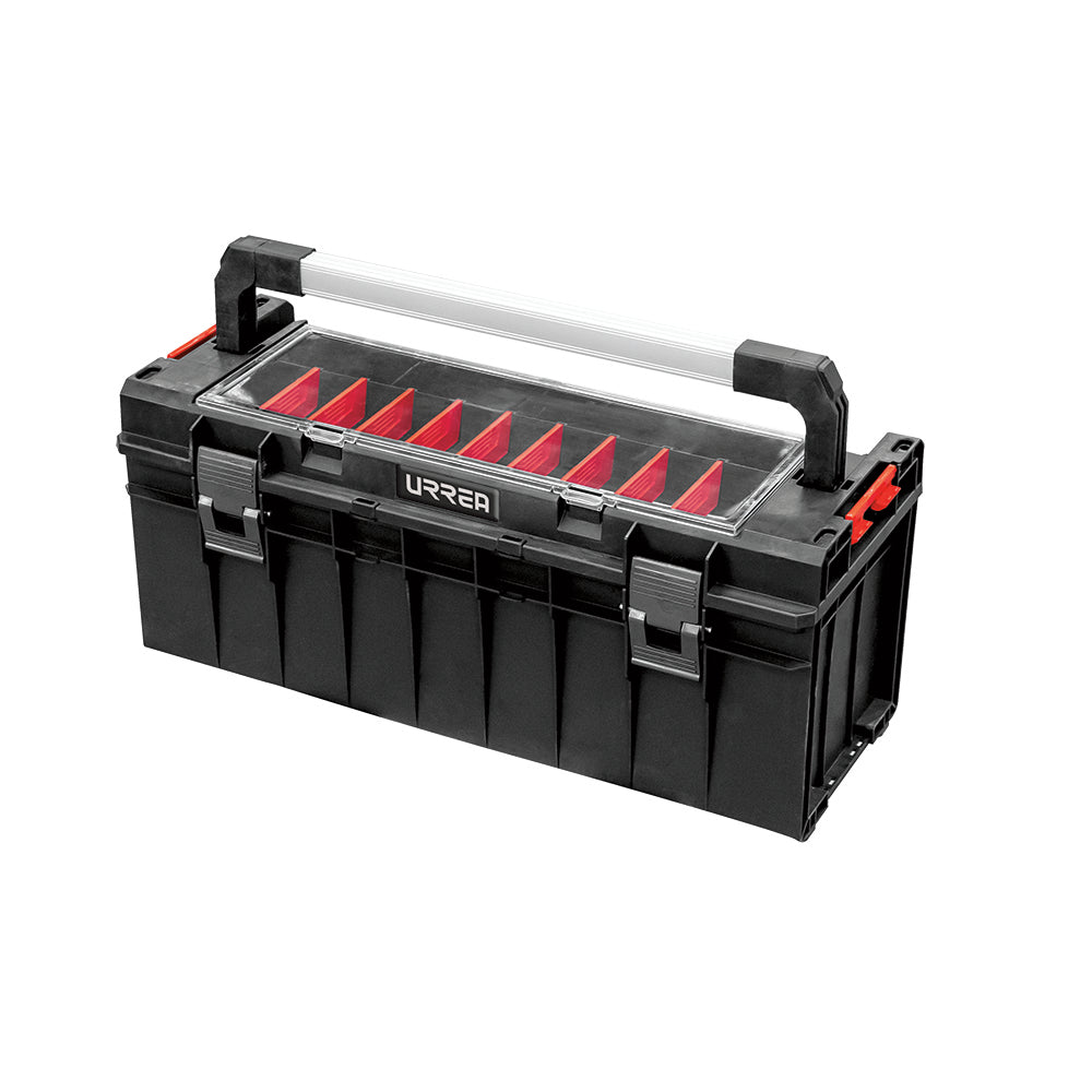 Caja portaherramientas plástica modular con organizador color negro 25" x 10" x 10" Urrea