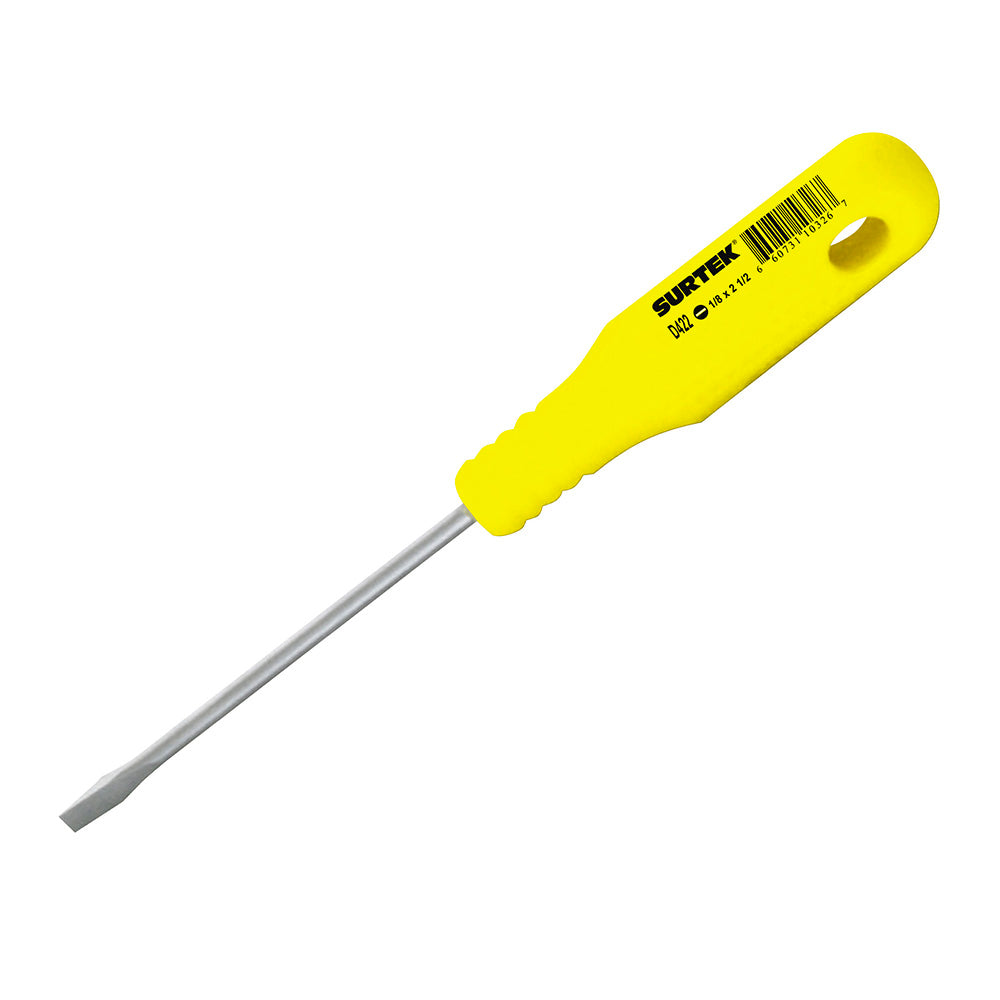 Destornillador con mango amarillo, mini punta plana barra redonda 1/8" x 2-1/2" Surtek