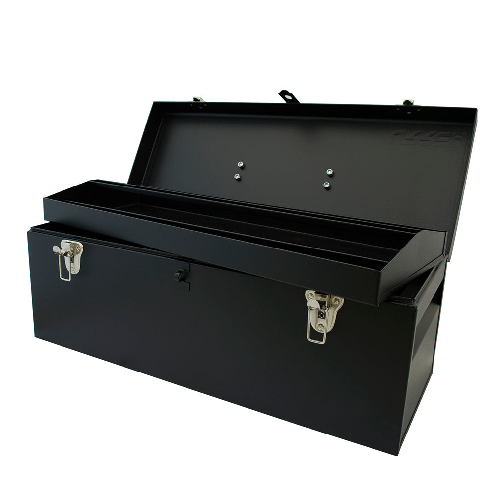 Caja portaherramientas metálica con asa metálica color negro 24" x 9" x 9" Urrea