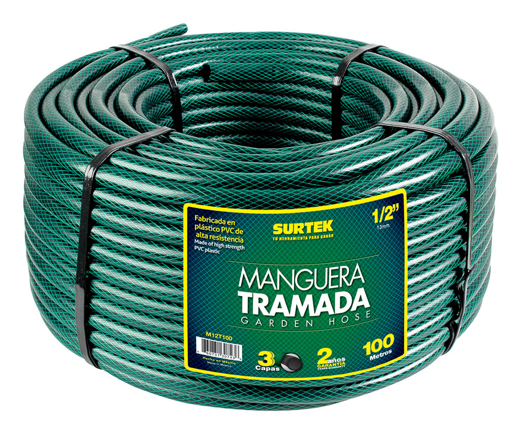 Manguera para jardín tramada verde en rollo 1", 50 m Surtek