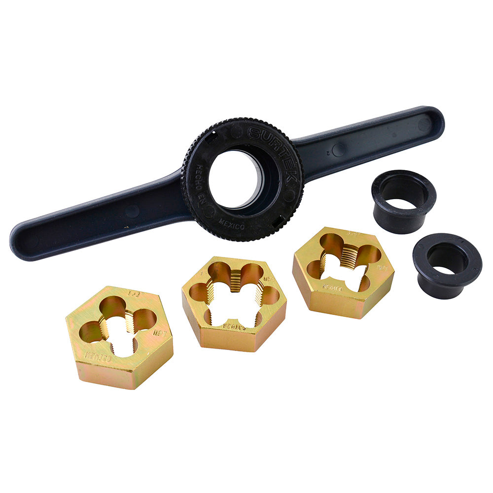Juego de tarraja para tubo de PVC de 1/2" a 1" NPT, 6 piezas Surtek
